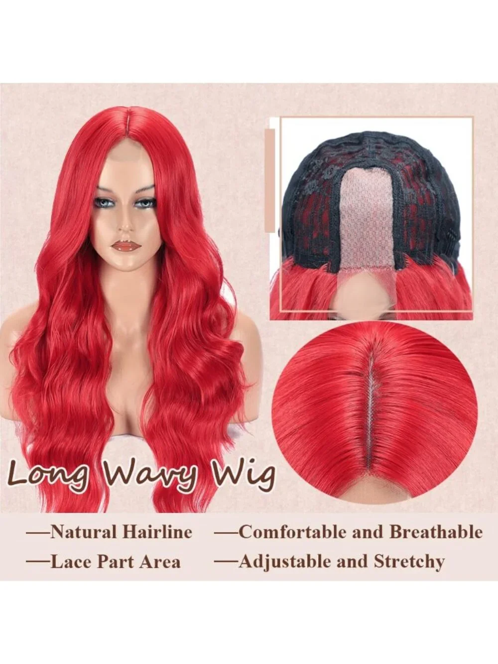 26 Inch Women's Red Long Wavy Curly Hair Wig Halloween Cosplay